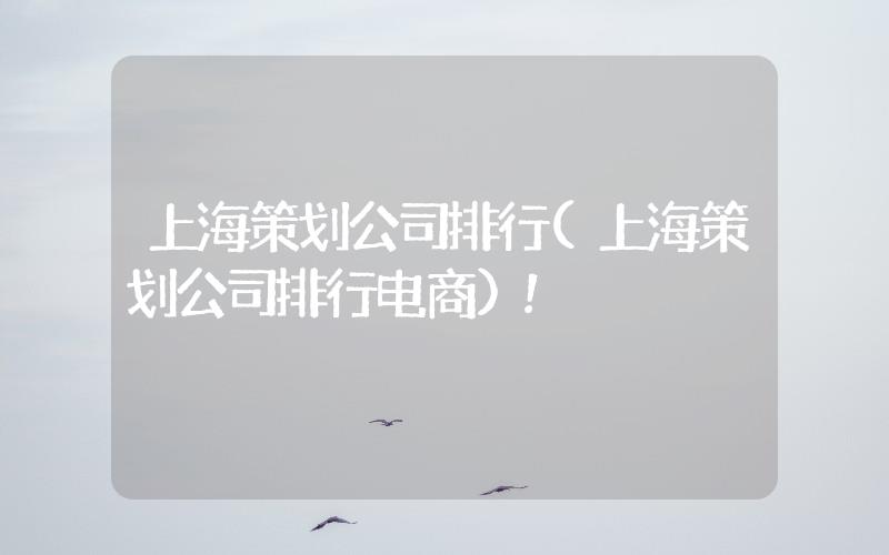 上海策劃公司排行(上海策劃公司排行電商)