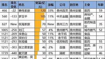 貴州富豪排行榜（貴州富豪排行榜100名）